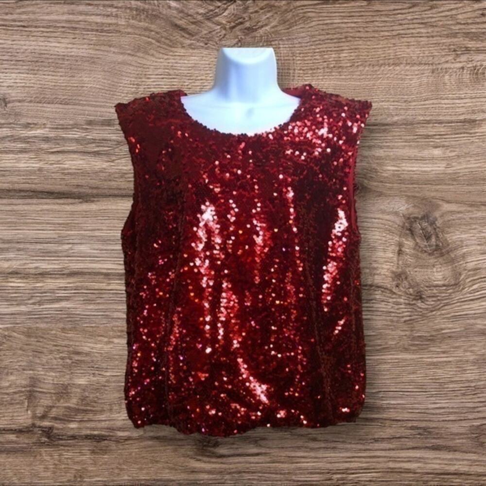 Marc New York red sequin sleeveless blouse. XL